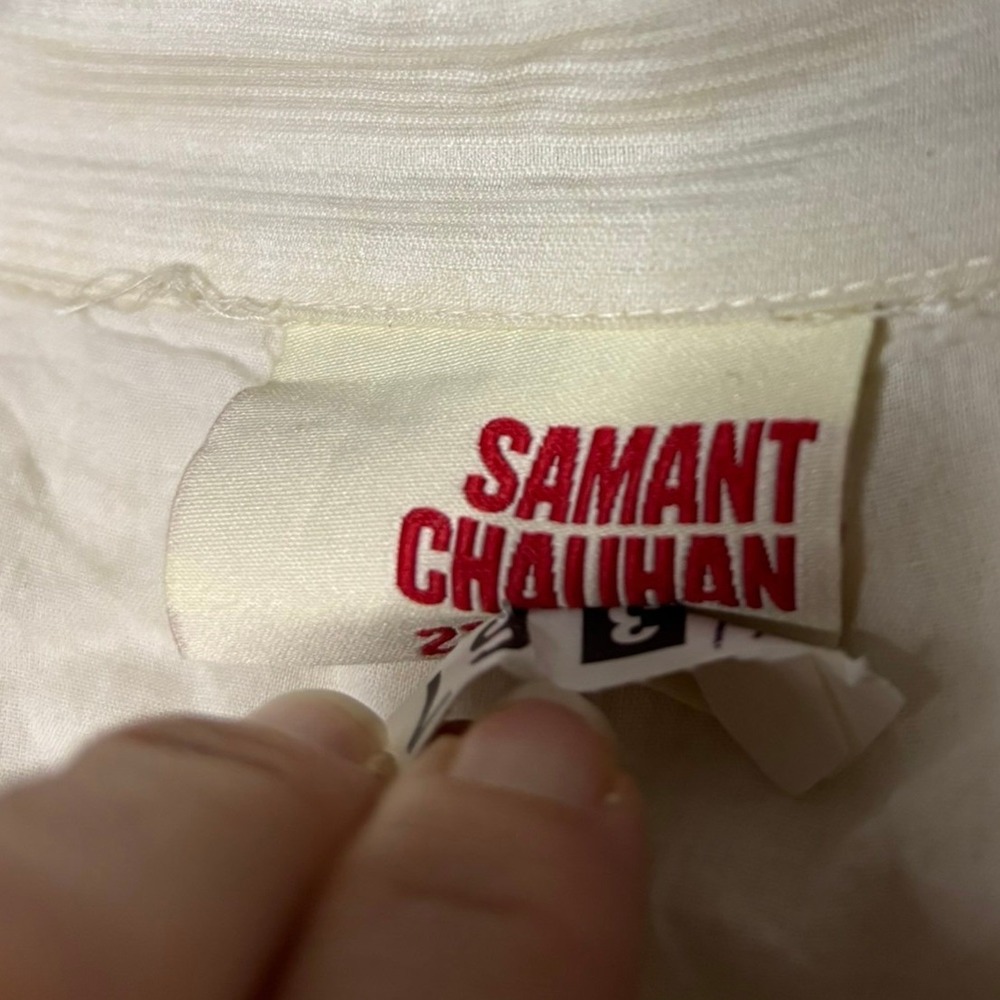 Samant Chauhan Ivory Floral Embroidered Cotton Silk Maxi Shirt Dress 22W NO BELT - Picture 10 of 13
